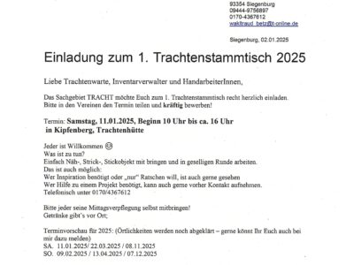 Einladung zum Trachtenstammtisch in Kipfenberg