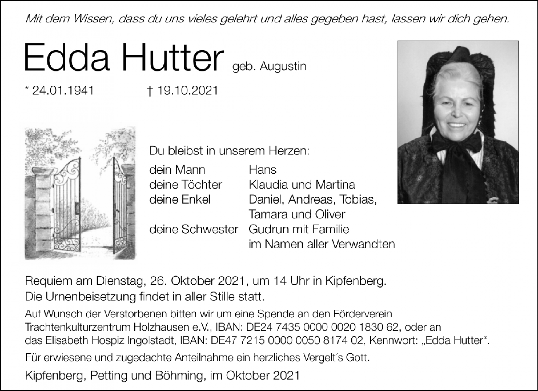 Gauehrenvolkstumspflegerin Edda Hutter verstorben